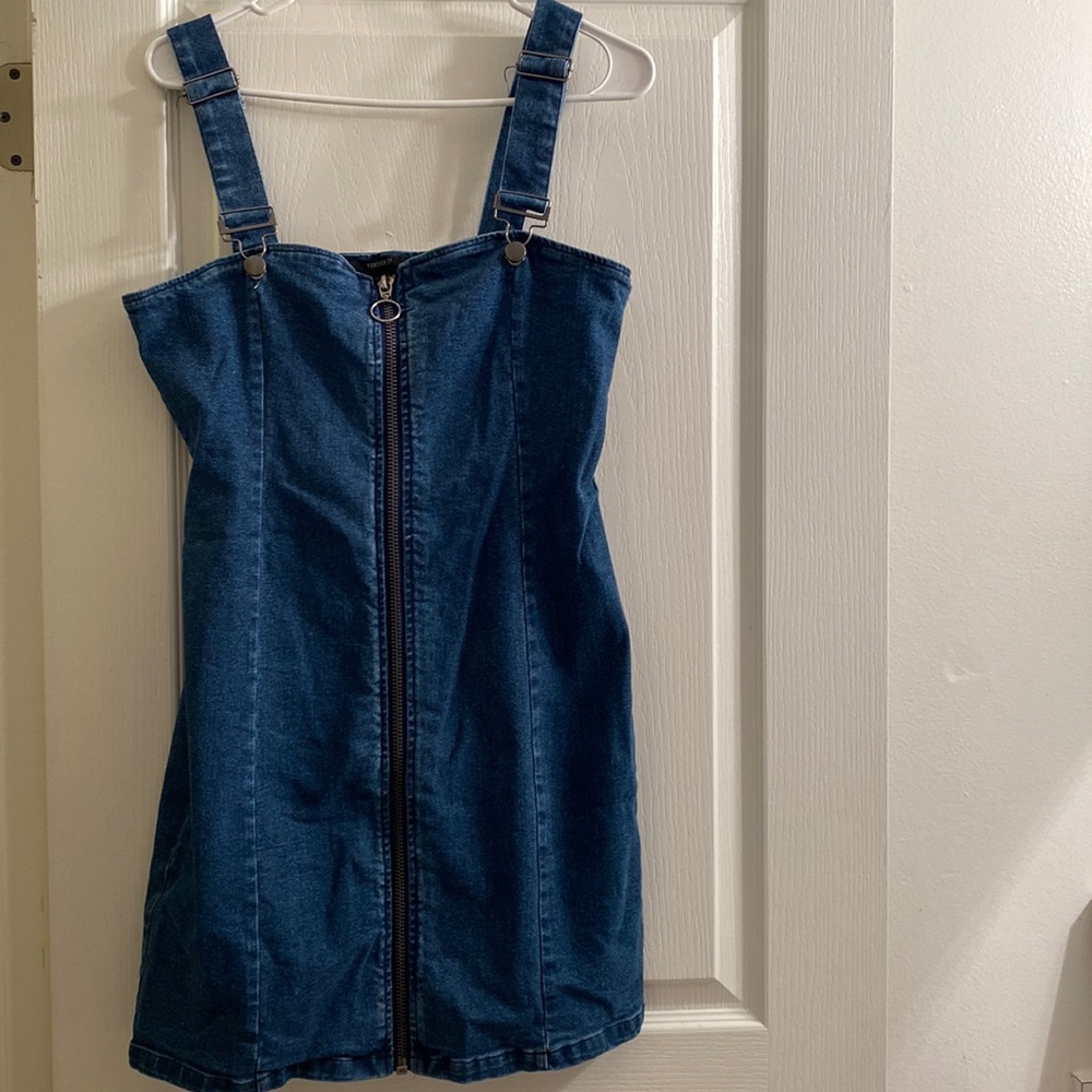 Forever 21 Jean zip up overalls dress, size large